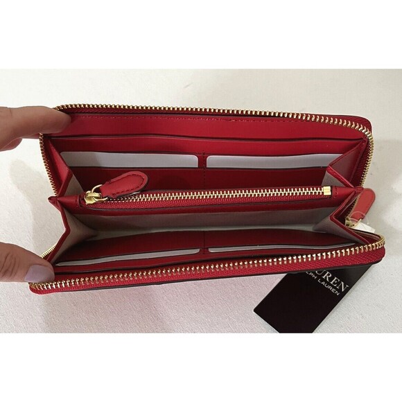 New Ralph Lauren Accordion Zip Wallet Leather Red - Picture 4 of 4